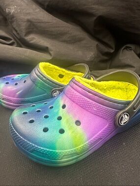 Kids Rainbow Tie-Dye Fleece-Lined Clog - Purple/Blue/Green- Toddler 9